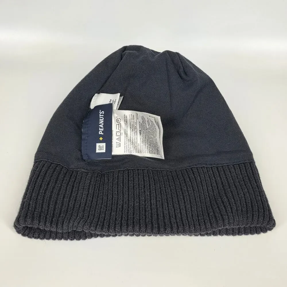 GAP × PEANUTS GLITTER SNOOPY BEANIE – CHARCOAL GRAY/WHITE – S/M – COTTON BLEND